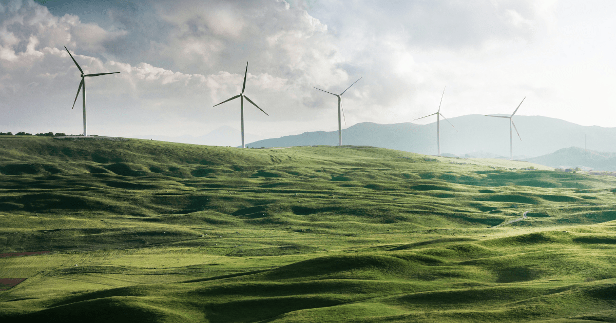éolienne dans un champ symbolisant l'écologie et l'économie circulaire